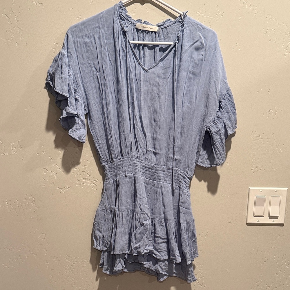 Mustard Seed Light Blue Ruffled Jumpsuit